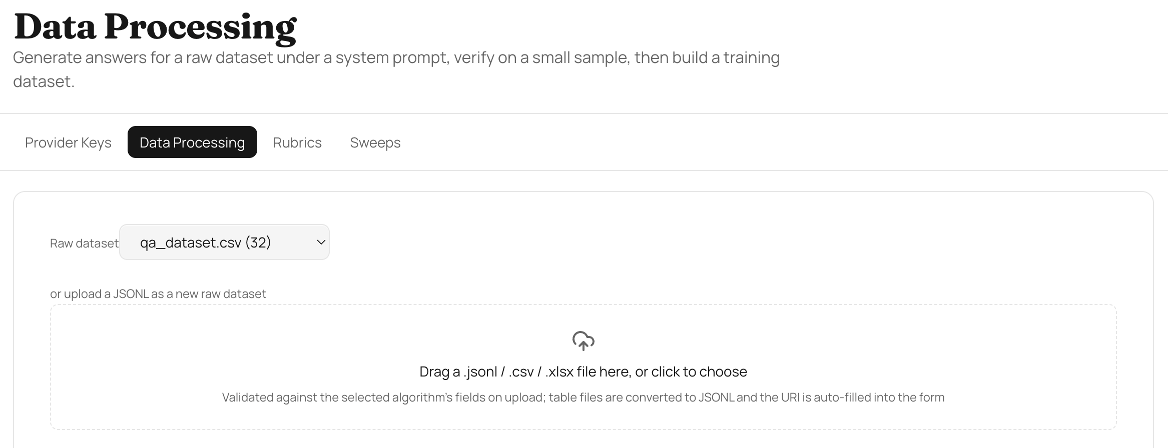Upload raw dataset