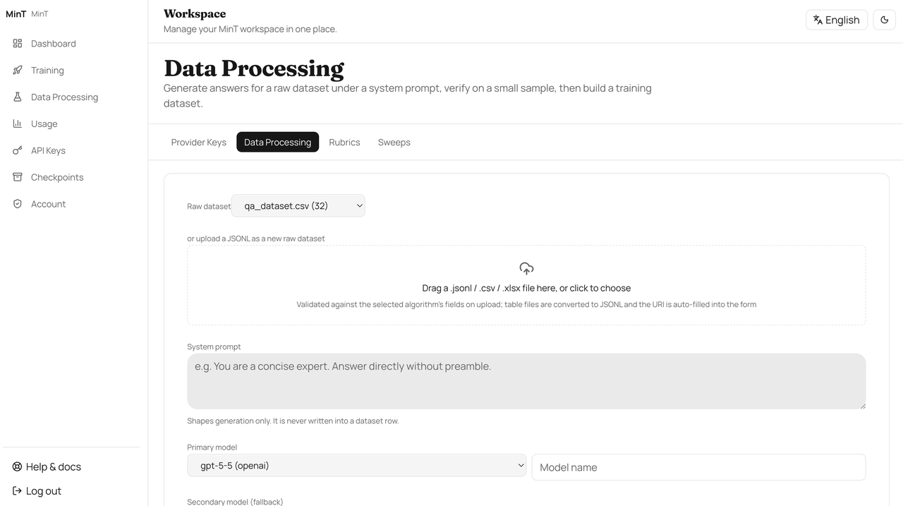 Choose data-processing model and system prompt